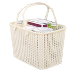 Imitation Rattan Woven Basket Plastic Handheld Fruit Storage Basket Beige for Home
