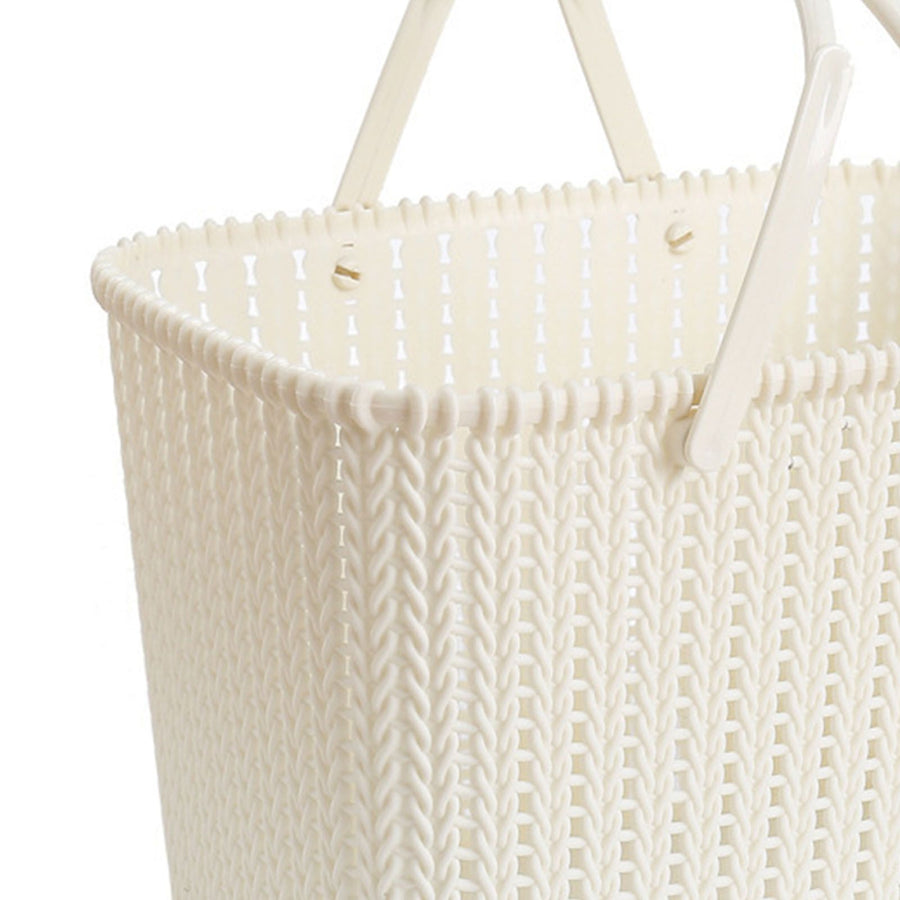 Imitation Rattan Woven Basket Plastic Handheld Fruit Storage Basket Beige for Home