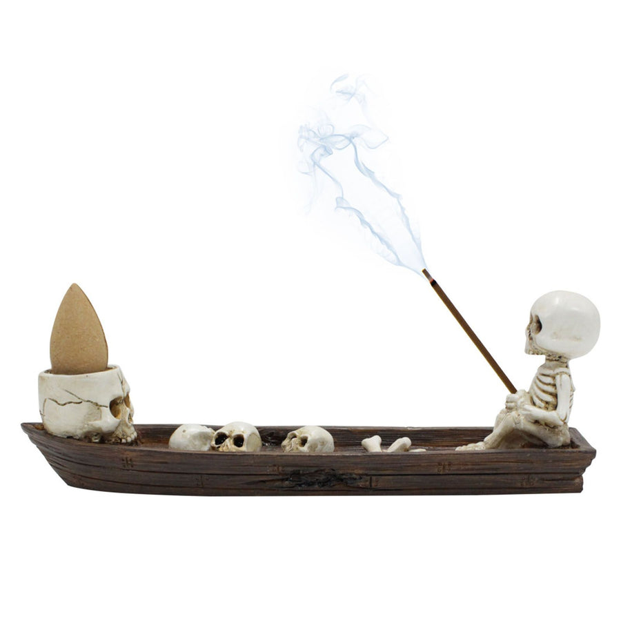 Skeleton Boat Incense Burner Holder Creative Incense Ash Catcher Tray Incense Stick Holder Desk Decorations