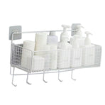 Wall Mount Storage Basket Multifunctional Iron Wall Hanging Organizer Rack with Hook for Kitchen Bathroom White