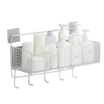 Wall Mount Storage Basket Multifunctional Iron Wall Hanging Organizer Rack with Hook for Kitchen Bathroom White