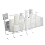 Wall Mount Storage Basket Multifunctional Iron Wall Hanging Organizer Rack with Hook for Kitchen Bathroom White