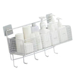 Wall Mount Storage Basket Multifunctional Iron Wall Hanging Organizer Rack with Hook for Kitchen Bathroom White