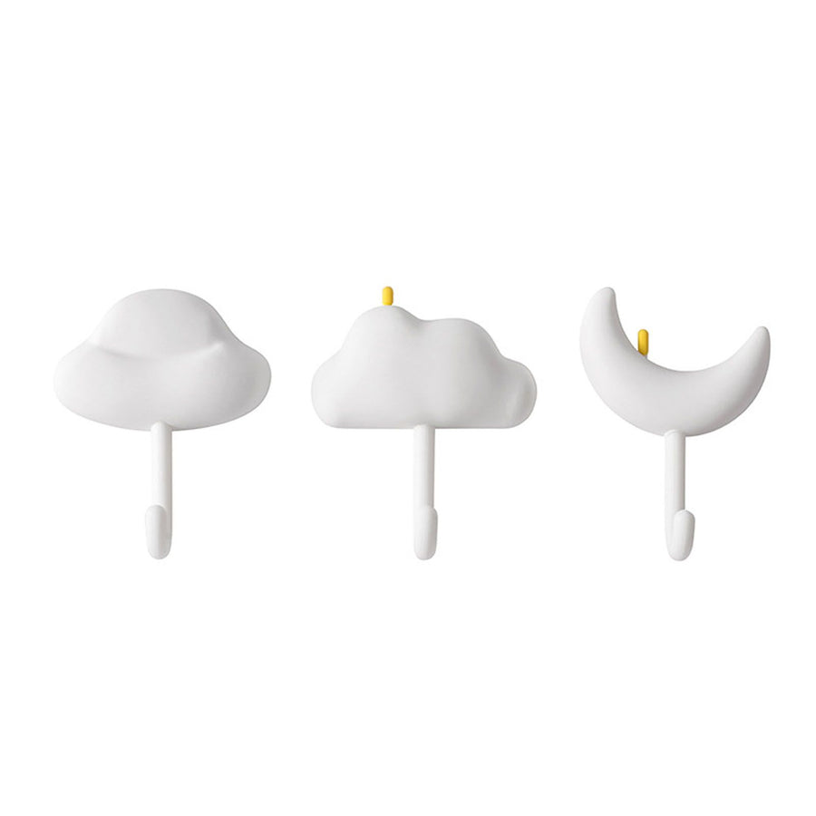 3pcs Cute Hooks Strong Load Bearing Adhesive Coat Wall Hooks for Kitchen Bathroom Living Room White