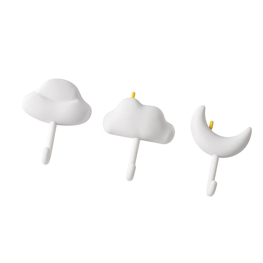 3pcs Cute Hooks Strong Load Bearing Adhesive Coat Wall Hooks for Kitchen Bathroom Living Room White