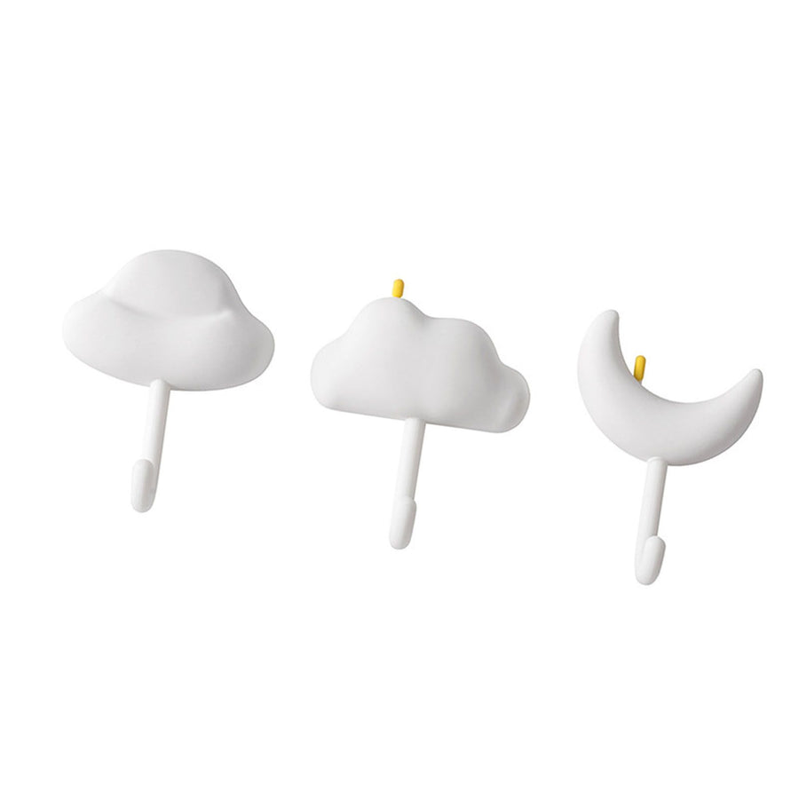 3pcs Cute Hooks Strong Load Bearing Adhesive Coat Wall Hooks for Kitchen Bathroom Living Room White