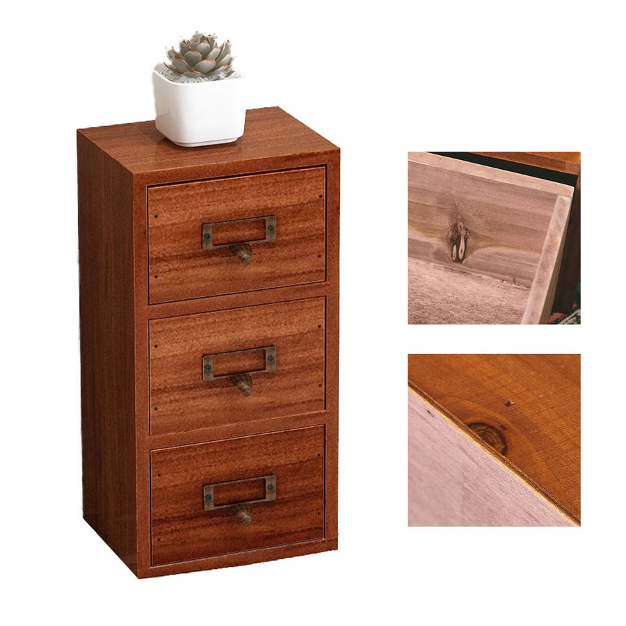 Jewelry Box with 3 Drawers Wooden Retro Desktop Storage Organizer Cabinet for Home School Office Supplies Necklaces Earrings Watch