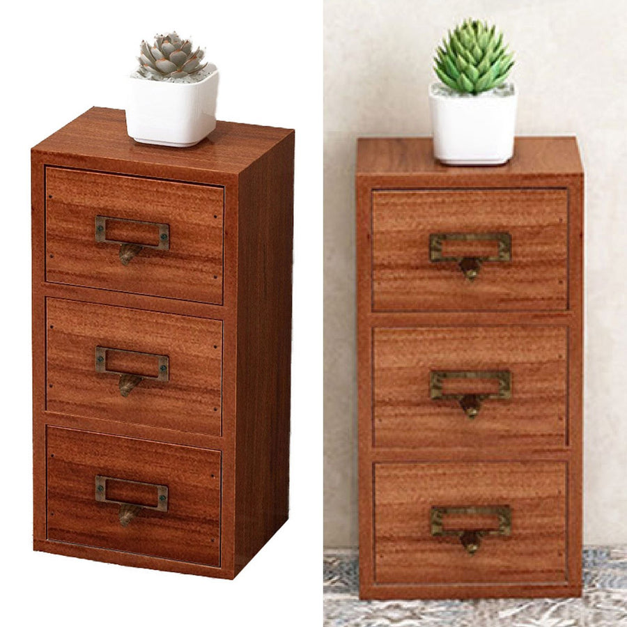 Jewelry Box with 3 Drawers Wooden Retro Desktop Storage Organizer Cabinet for Home School Office Supplies Necklaces Earrings Watch