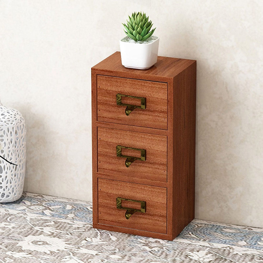 Jewelry Box with 3 Drawers Wooden Retro Desktop Storage Organizer Cabinet for Home School Office Supplies Necklaces Earrings Watch
