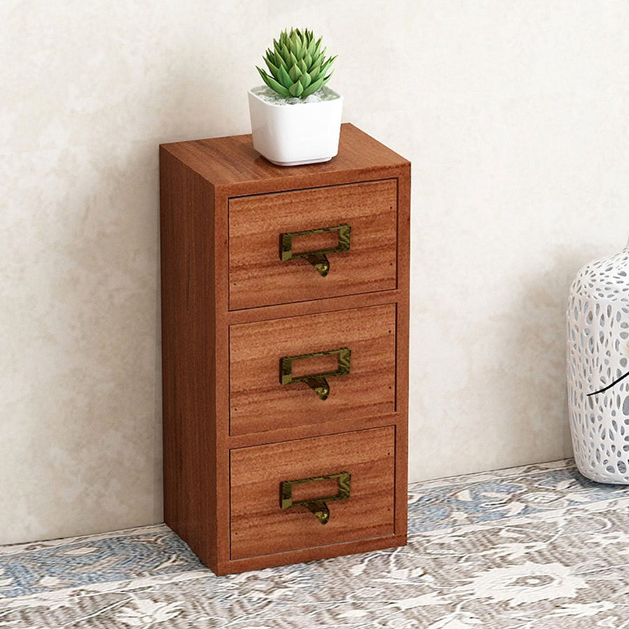 Jewelry Box with 3 Drawers Wooden Retro Desktop Storage Organizer Cabinet for Home School Office Supplies Necklaces Earrings Watch