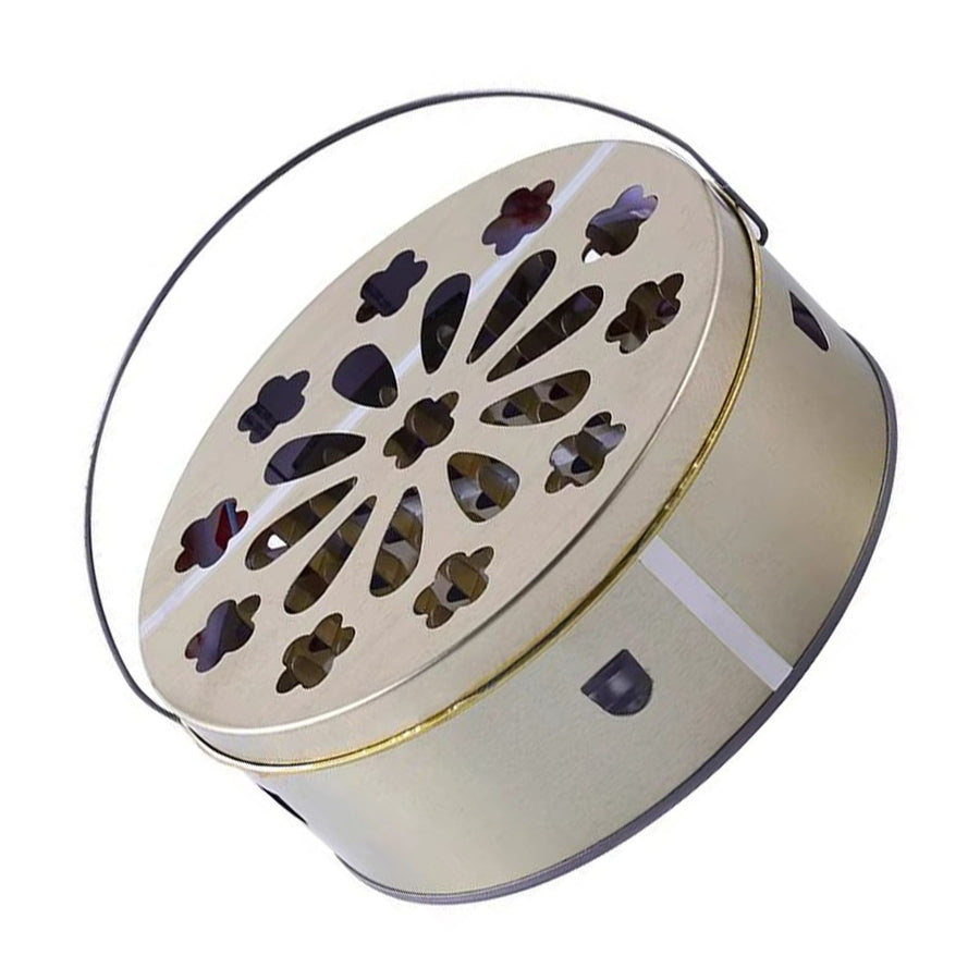 Coil Holder Tinplate Fireproof Anti Scald Coil Incense Stand with Grid Lid and Handle for Home Indoor Use