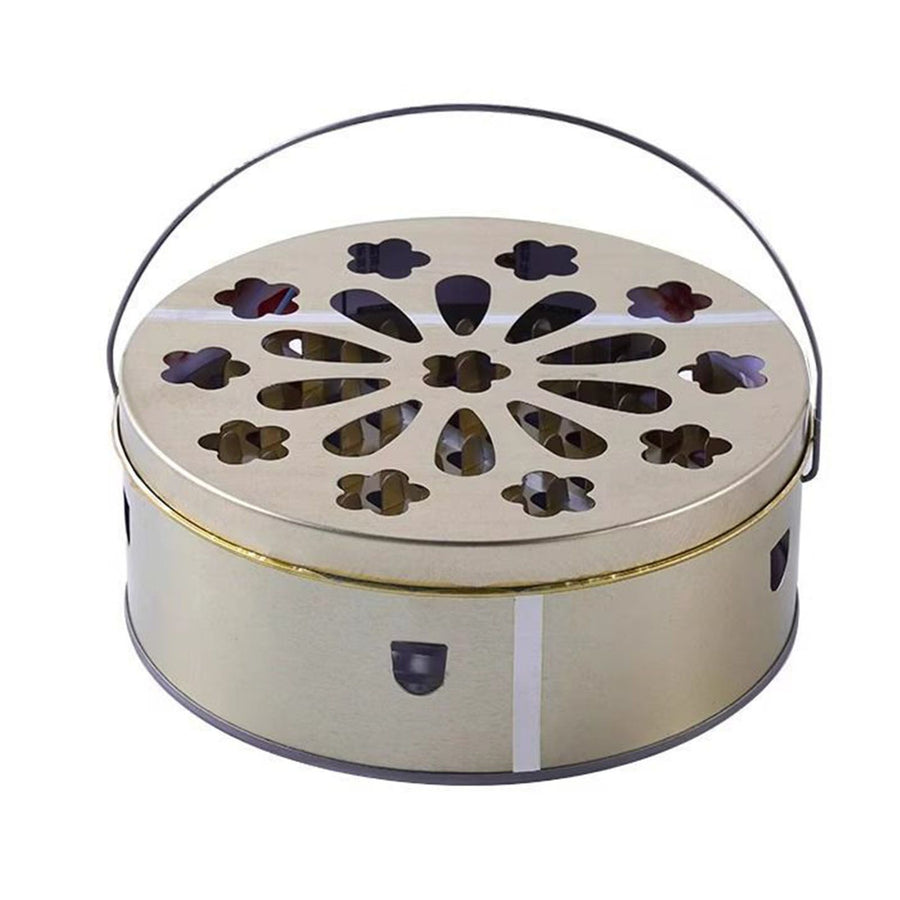 Coil Holder Tinplate Fireproof Anti Scald Coil Incense Stand with Grid Lid and Handle for Home Indoor Use