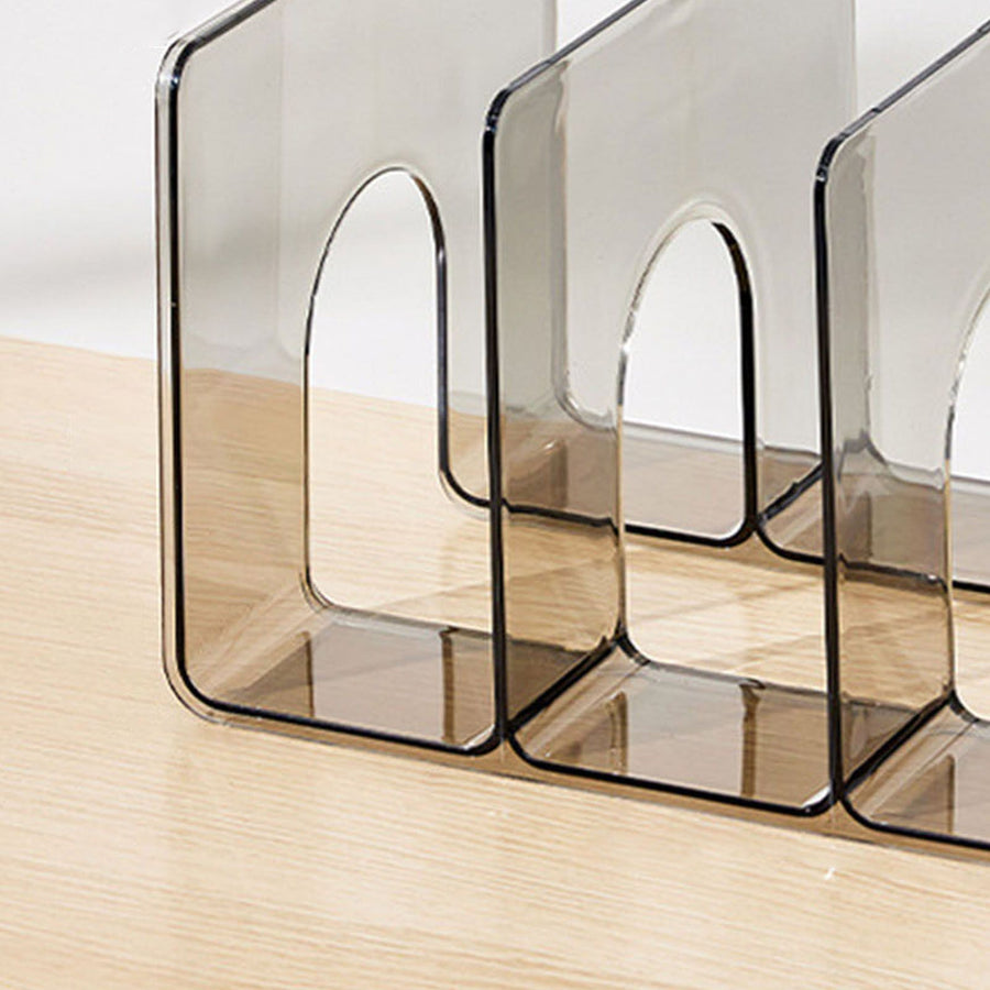 Desktop 3 Grid Bookend Transparent Vertical Book Organizer Divider Book Desktop Shelf for School Home Gray