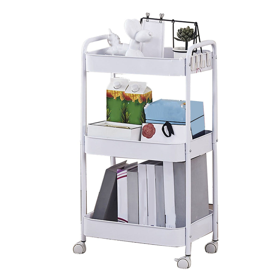 3 Tier Utility Rolling Cart with Caster Wheels Movable Multifunctional Storage Cart for Kitchen Bathroom White 3 Layers