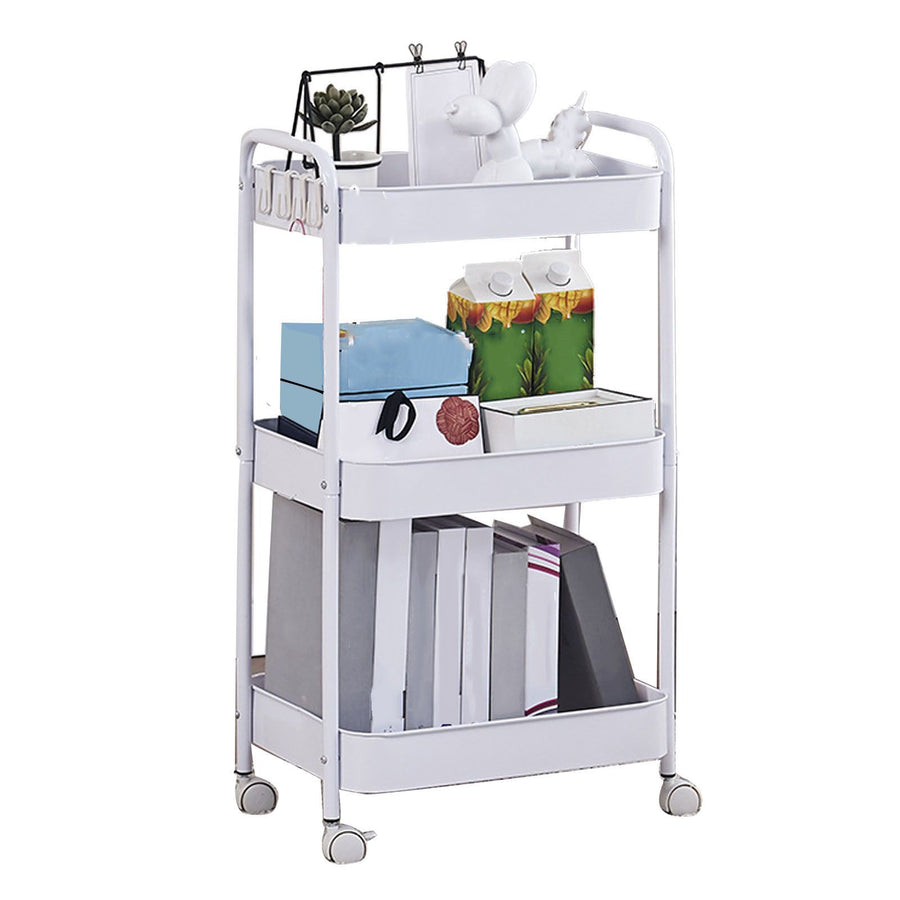 3 Tier Utility Rolling Cart with Caster Wheels Movable Multifunctional Storage Cart for Kitchen Bathroom White 3 Layers