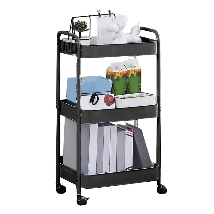 3 Tier Utility Rolling Cart with Caster Wheels Movable Multifunctional Storage Cart for Kitchen Bathroom Black 3 Layers