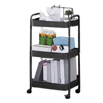 3 Tier Utility Rolling Cart with Caster Wheels Movable Multifunctional Storage Cart for Kitchen Bathroom Black 3 Layers