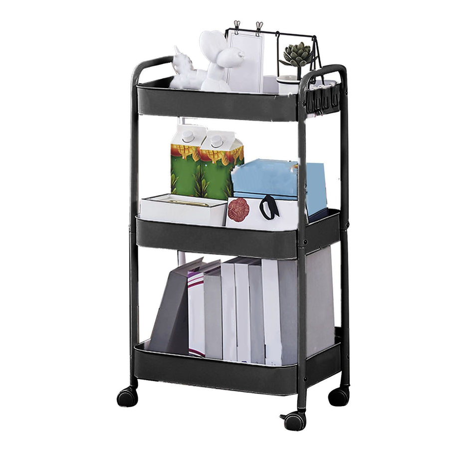 3 Tier Utility Rolling Cart with Caster Wheels Movable Multifunctional Storage Cart for Kitchen Bathroom Black 3 Layers