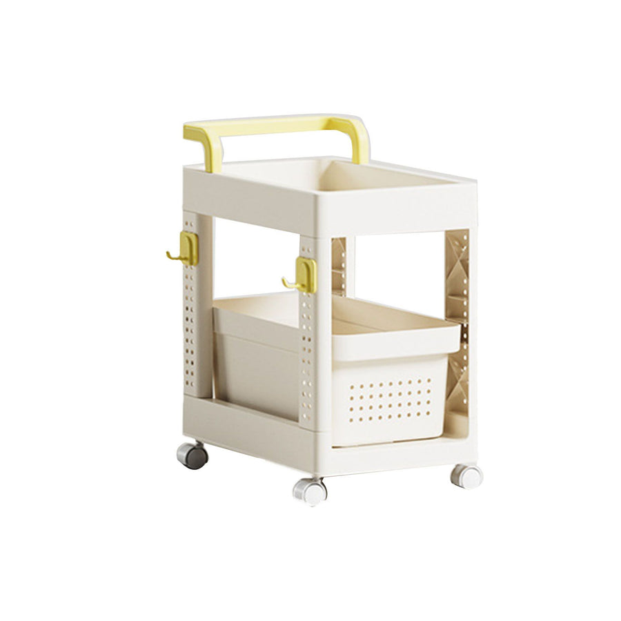 Storage Cart Space Saving Plastic Rolling Storage Organizer with Hooks Handle for Office Bedroom Dormitory Classroom Without Drawer
