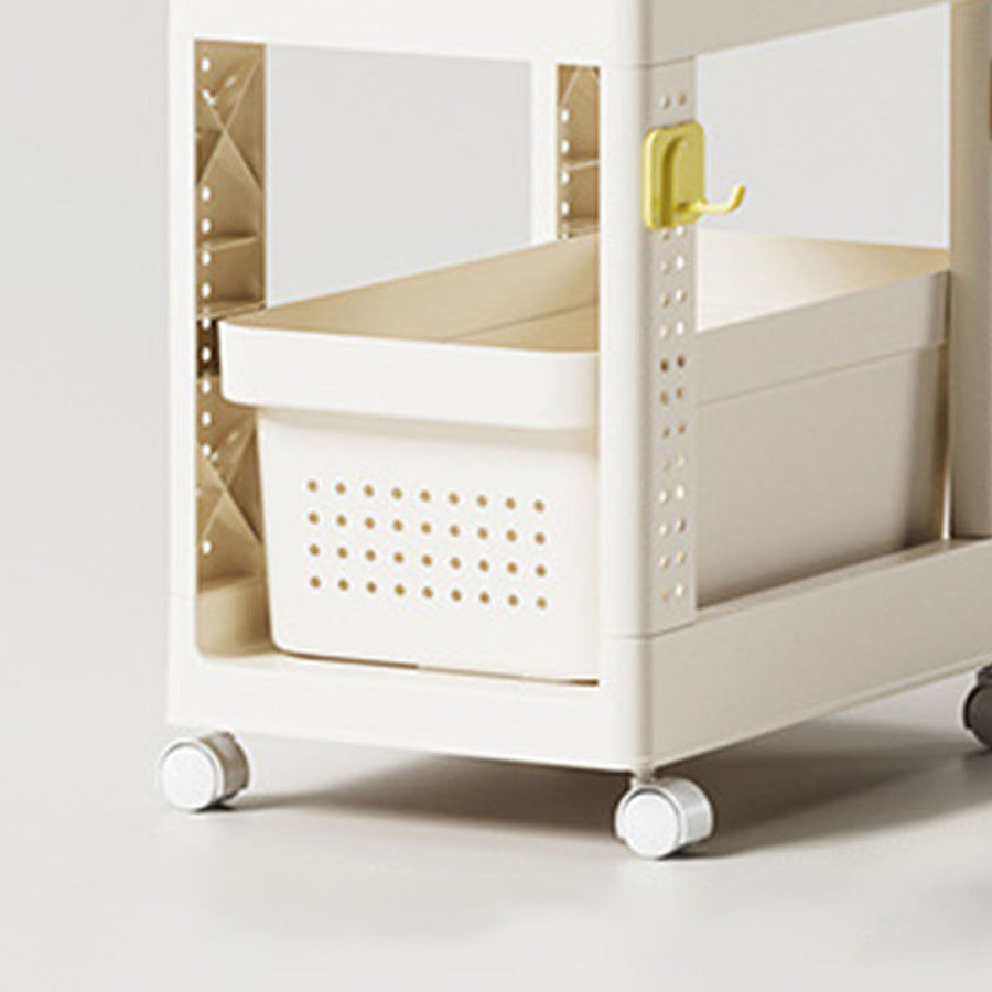 Storage Cart Space Saving Plastic Rolling Storage Organizer with Hooks Handle for Office Bedroom Dormitory Classroom Without Drawer