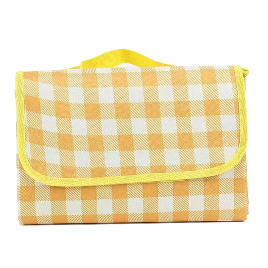 Outdoor Picnic Blanket Thick Non Woven Foldable Beach Mat for Spring Summer Camping Yellow Grid 150x200cm