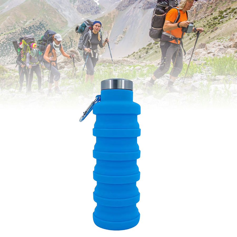 Folding Silicone Cup 500ml Portable Drinking Cup Travel Cup for Outdoor Camping Travel Sports Blue