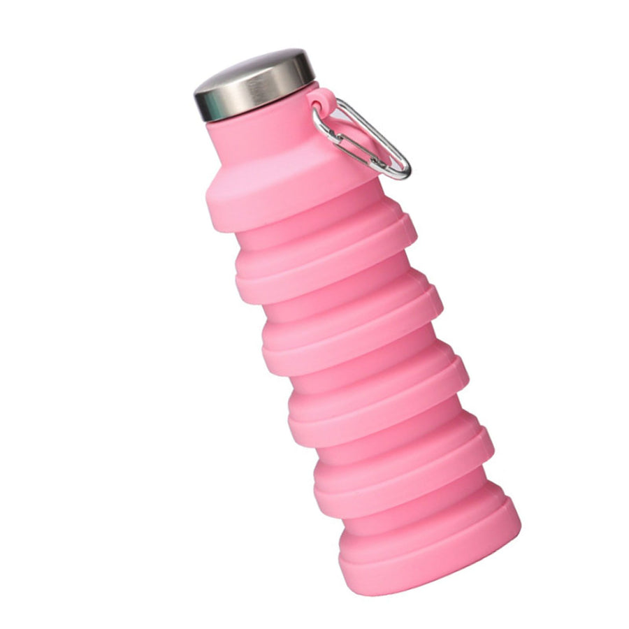 Silicone Foldable Water Bottle Portable Leakproof Reusable Travel Water Cup for Outdoor Camping Hiking Sports Light Pink