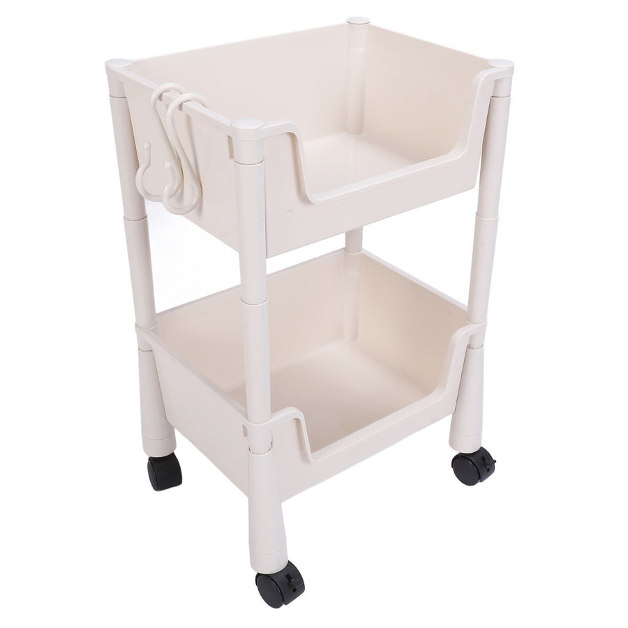 Mobile Utility Cart On Wheels Compact Movable Storage Book Shelves Trolley Rack Cart Organizer 2 Layers