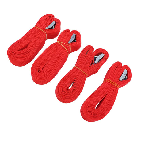 Set of 4 red heavy duty adjustable polyester luggage straps with buckles