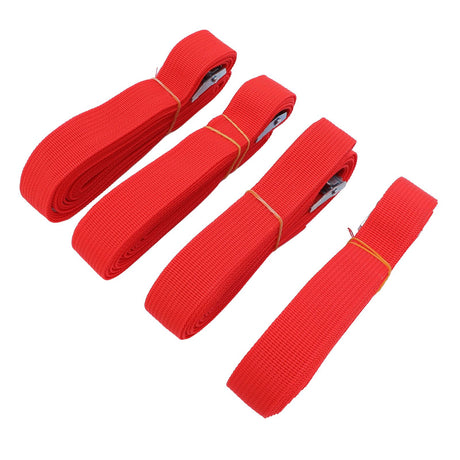 Set of 4 red heavy duty adjustable polyester luggage straps with buckles, 2.5cm wide polyester straps