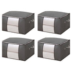 Clothes Storage Bags Fabric Foldable Blanket Storage Container Closet Organizer with Clear Window Reinforced Handle for Clothing Bedding 4PCS Gray