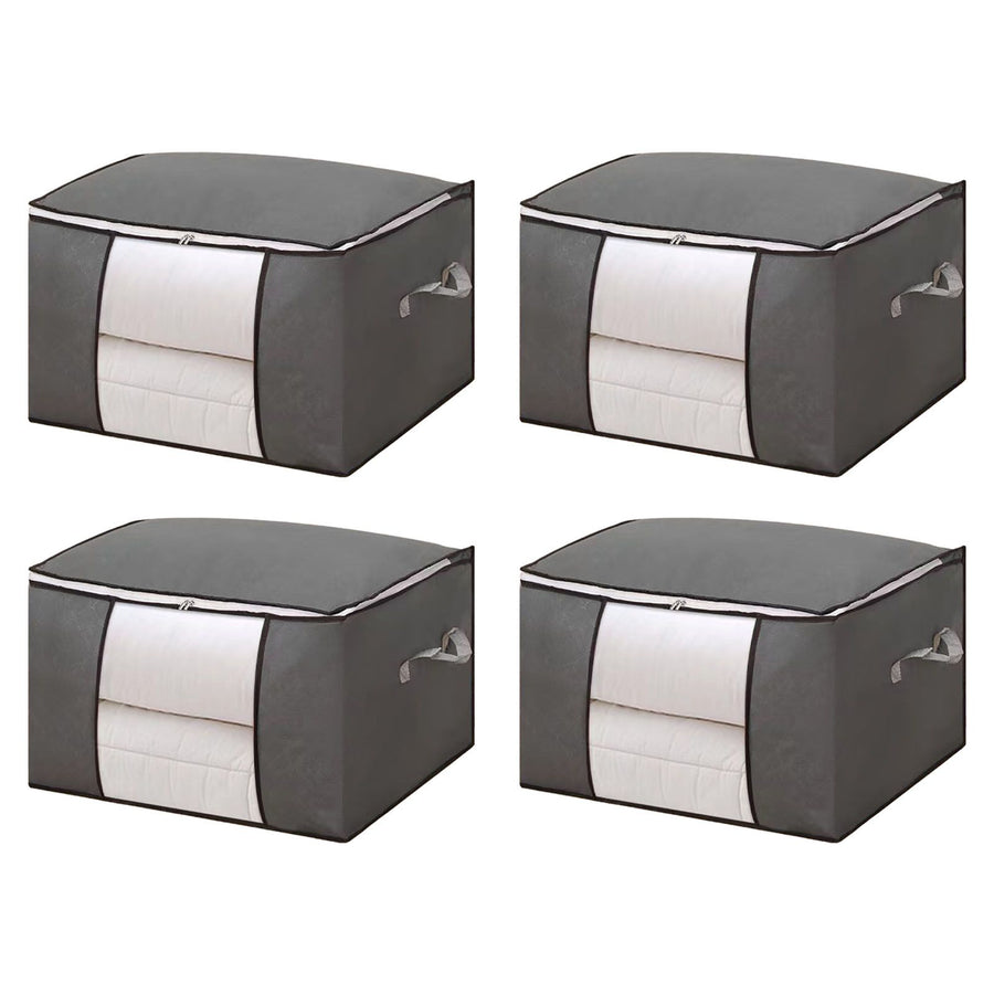 Clothes Storage Bags Fabric Foldable Blanket Storage Container Closet Organizer with Clear Window Reinforced Handle for Clothing Bedding 4PCS Gray