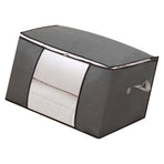 Clothes Storage Bags Fabric Foldable Blanket Storage Container Closet Organizer with Clear Window Reinforced Handle for Clothing Bedding 4PCS Gray