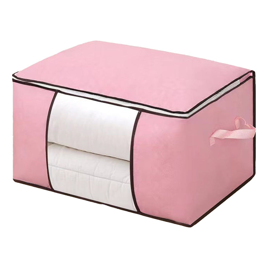 Clothes Storage Bags Fabric Foldable Blanket Storage Container Closet Organizer with Clear Window Reinforced Handle for Clothing Bedding 4PCS Pink