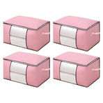 Clothes Storage Bags Fabric Foldable Blanket Storage Container Closet Organizer with Clear Window Reinforced Handle for Clothing Bedding 4PCS Pink