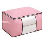 Clothes Storage Bags Fabric Foldable Blanket Storage Container Closet Organizer with Clear Window Reinforced Handle for Clothing Bedding 4PCS Pink