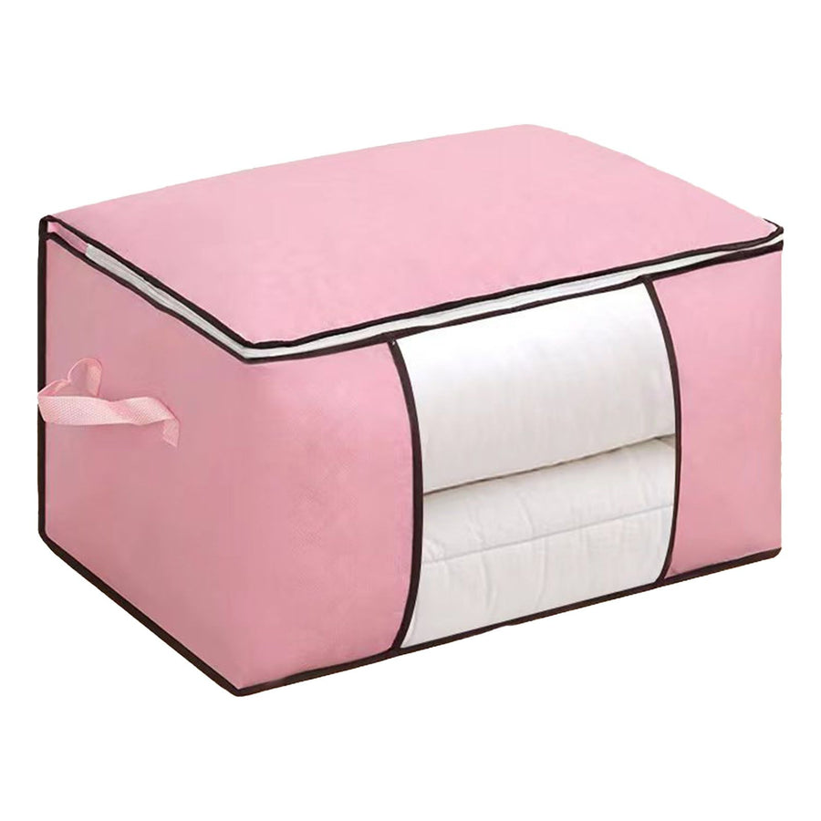 Clothes Storage Bags Fabric Foldable Blanket Storage Container Closet Organizer with Clear Window Reinforced Handle for Clothing Bedding 4PCS Pink