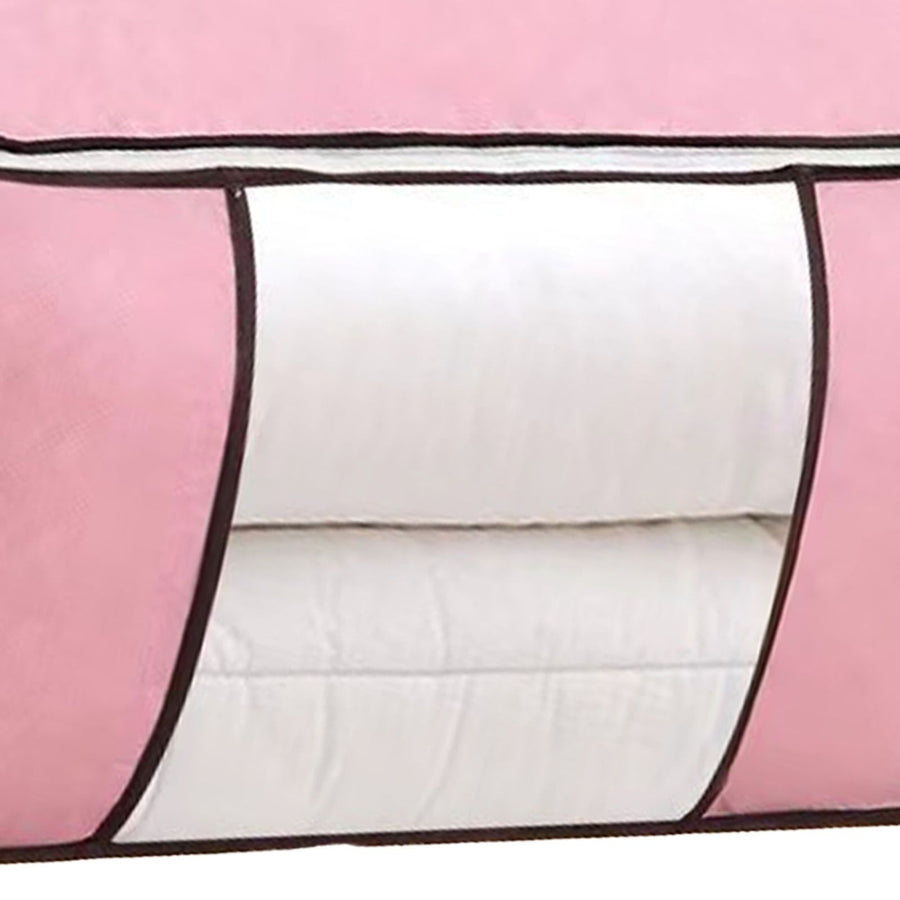 Clothes Storage Bags Fabric Foldable Blanket Storage Container Closet Organizer with Clear Window Reinforced Handle for Clothing Bedding 4PCS Pink