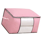 Clothes Storage Bags Fabric Foldable Blanket Storage Container Closet Organizer with Clear Window Reinforced Handle for Clothing Bedding 4PCS Pink