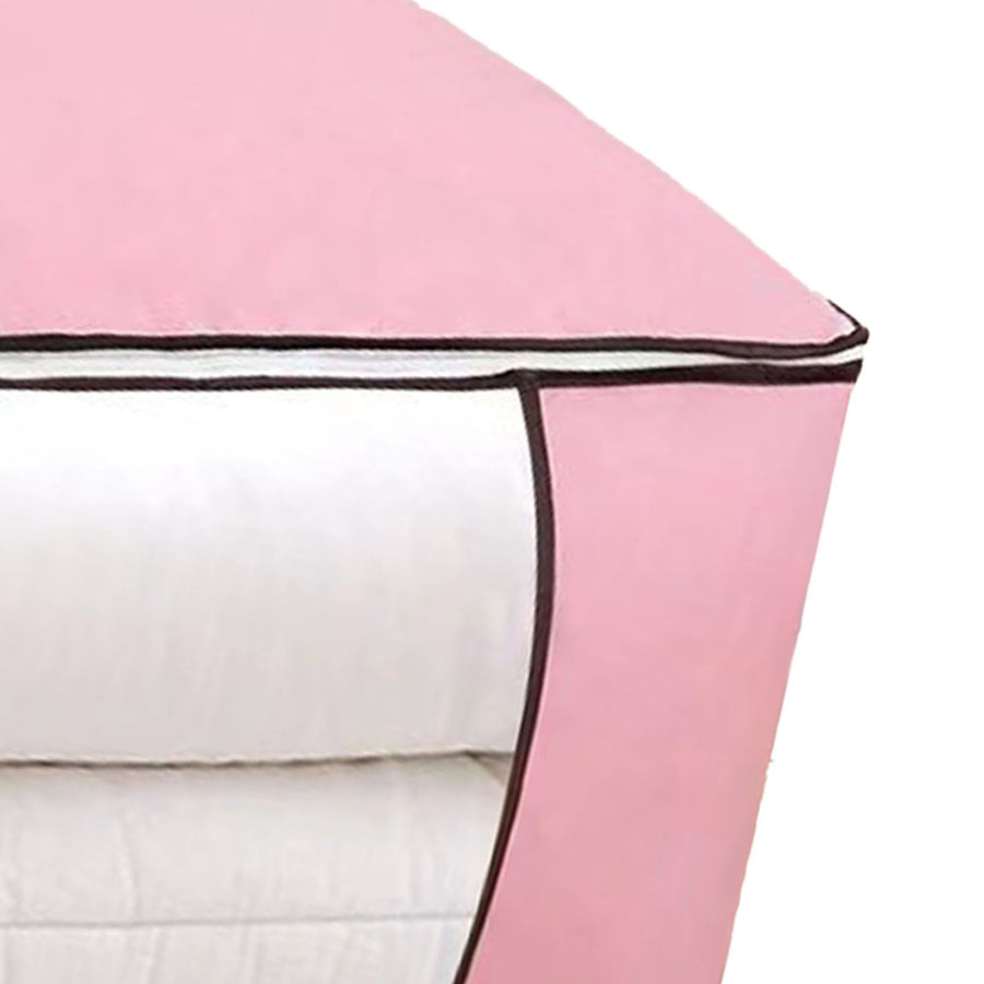 Clothes Storage Bags Fabric Foldable Blanket Storage Container Closet Organizer with Clear Window Reinforced Handle for Clothing Bedding 4PCS Pink