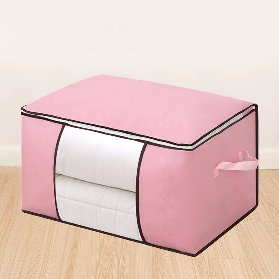 Clothes Storage Bags Fabric Foldable Blanket Storage Container Closet Organizer with Clear Window Reinforced Handle for Clothing Bedding 4PCS Pink