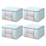 Clothes Storage Bags Fabric Foldable Blanket Storage Container Closet Organizer with Clear Window Reinforced Handle for Clothing Bedding 4PCS Sky Blue