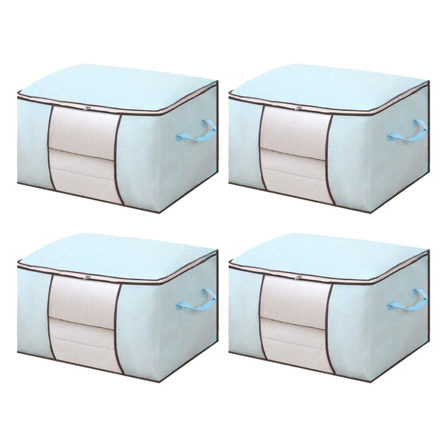 Clothes Storage Bags Fabric Foldable Blanket Storage Container Closet Organizer with Clear Window Reinforced Handle for Clothing Bedding 4PCS Sky Blue