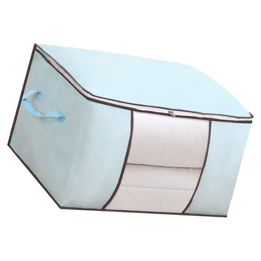 Clothes Storage Bags Fabric Foldable Blanket Storage Container Closet Organizer with Clear Window Reinforced Handle for Clothing Bedding 4PCS Sky Blue
