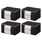 Clothes Storage Bags Fabric Foldable Blanket Storage Container Closet Organizer with Clear Window Reinforced Handle for Clothing Bedding 4PCS Black