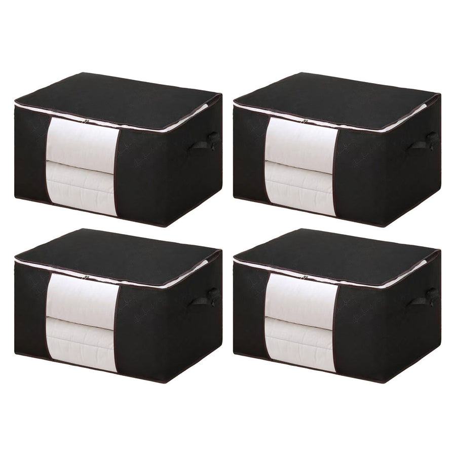 Clothes Storage Bags Fabric Foldable Blanket Storage Container Closet Organizer with Clear Window Reinforced Handle for Clothing Bedding 4PCS Black