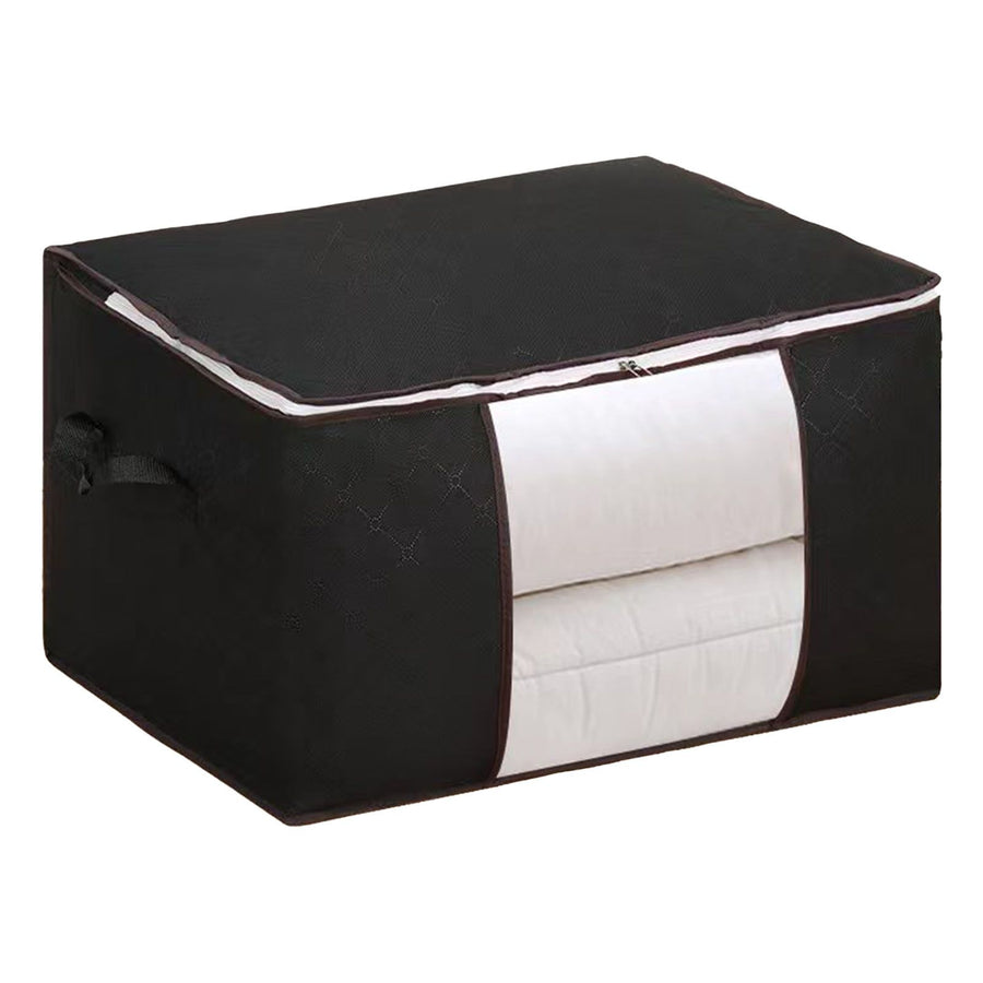 Clothes Storage Bags Fabric Foldable Blanket Storage Container Closet Organizer with Clear Window Reinforced Handle for Clothing Bedding 4PCS Black