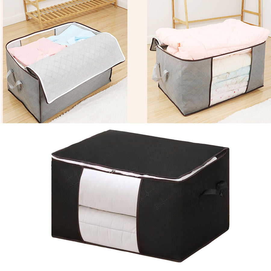Clothes Storage Bags Fabric Foldable Blanket Storage Container Closet Organizer with Clear Window Reinforced Handle for Clothing Bedding 4PCS Black
