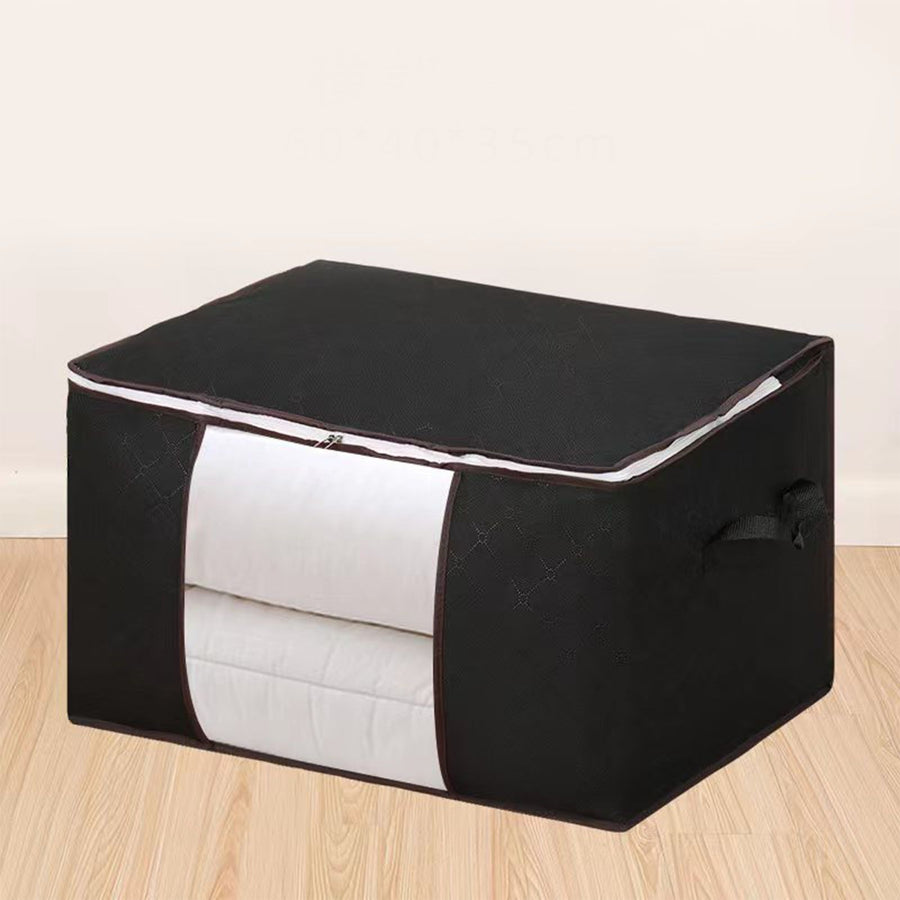 Clothes Storage Bags Fabric Foldable Blanket Storage Container Closet Organizer with Clear Window Reinforced Handle for Clothing Bedding 4PCS Black