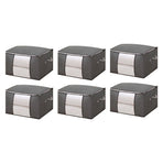 Clothes Storage Bags Fabric Foldable Blanket Storage Container Closet Organizer with Clear Window Reinforced Handle for Clothing Bedding 6PCS Gray